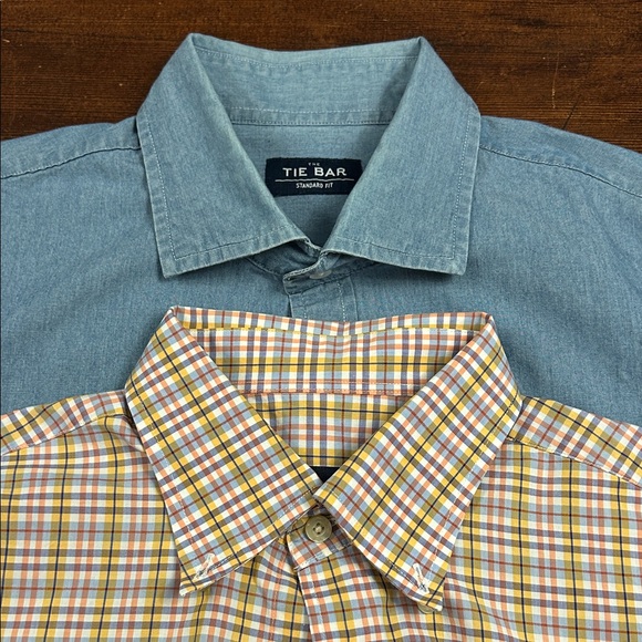 Two shirts medium The Tie Bar Men's Denim and Scott Barb Multicolor Plaid Shirts - Picture 1 of 6
